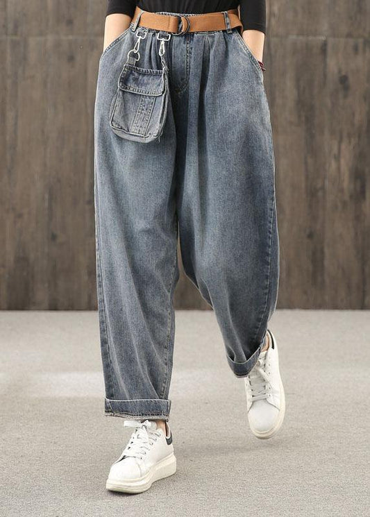 Retro Denim Blue Autumn New Trousers Harem Pants
