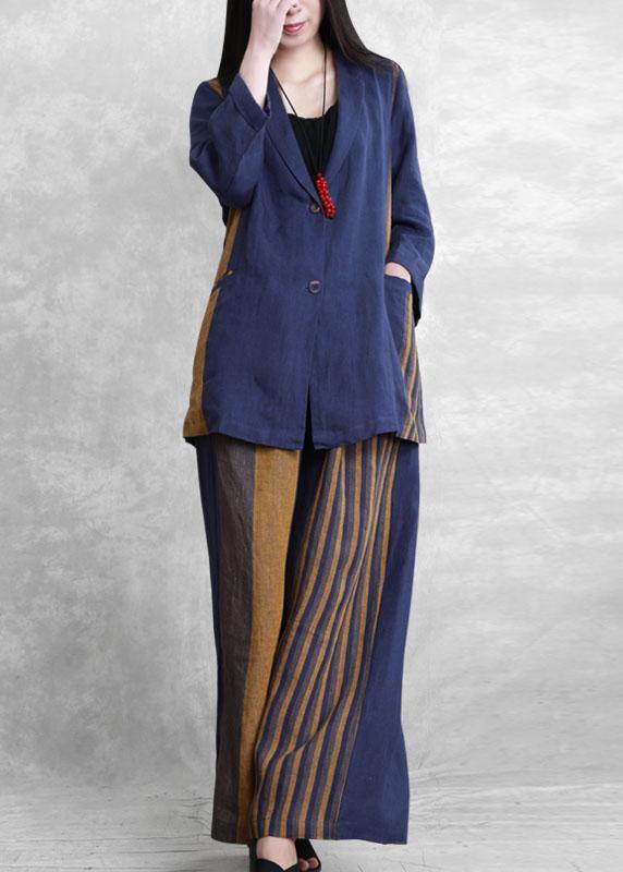 Retro Blue Two-piece Suit Female Small Suit + Wide-leg Pants Autumn Style