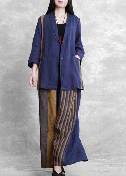 Retro Blue Two-piece Suit Female Small Suit + Wide-leg Pants Autumn Style