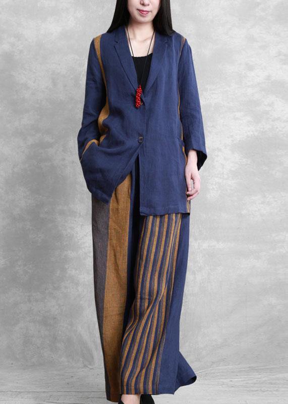 Retro Blue Two-piece Suit Female Small Suit + Wide-leg Pants Autumn Style