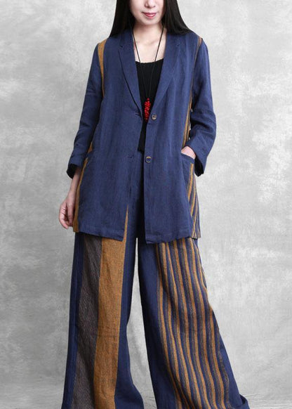 Retro Blue Two-piece Suit Female Small Suit + Wide-leg Pants Autumn Style