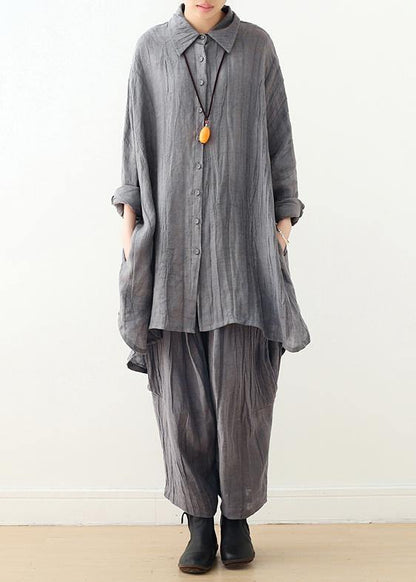 Retro Gray Long-sleeved Shirt Loose Lapel Top 20252025 New Clothing