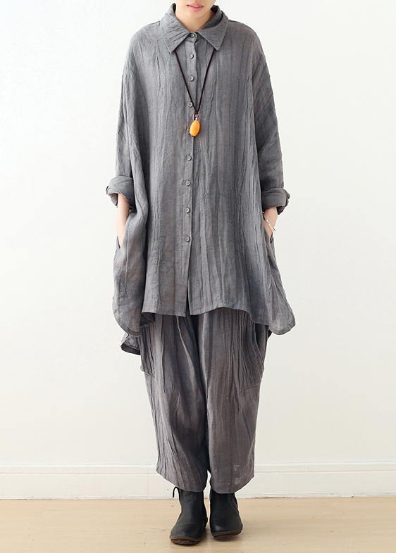 Retro Gray Long-sleeved Shirt Loose Lapel Top 20252025 New Clothing