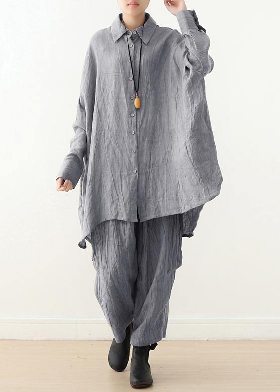 Retro Gray Long-sleeved Shirt Loose Lapel Top 20252025 New Clothing