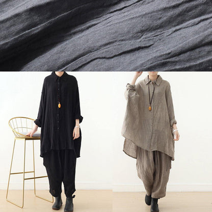 Retro Gray Long-sleeved Shirt Loose Lapel Top 20252025 New Clothing