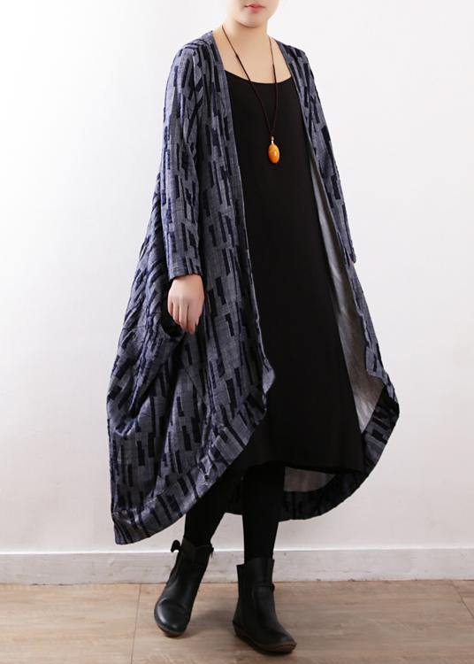 Retro Temperament Windbreaker Mid-length Irregular Text Blue Jacket Windbreaker