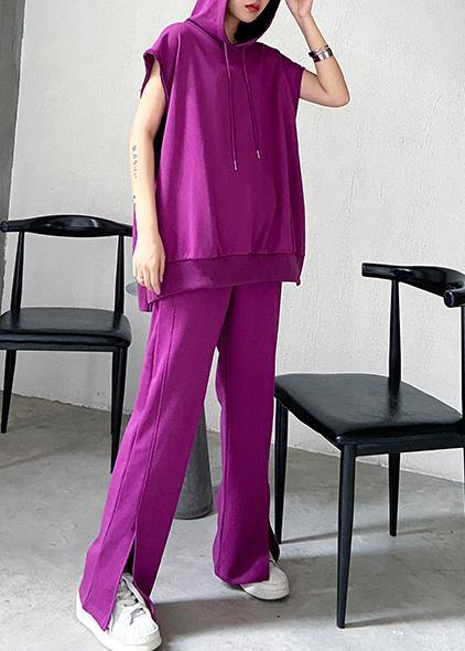 Retro Sweater and Trousers Rose Purple Two Piece Set