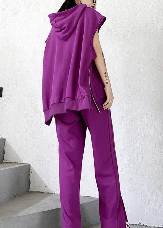 Retro Sweater and Trousers Rose Purple Two Piece Set