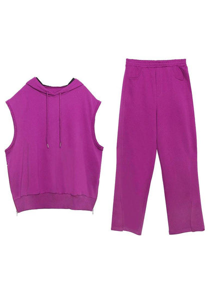 Retro Sweater and Trousers Rose Purple Two Piece Set