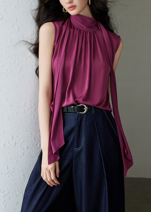Rose Button Wrinkled Silk Blouses Bow Summer