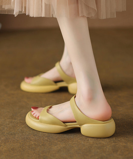 Rose Chunky Cowhide Leather Splicing Slide Sandals