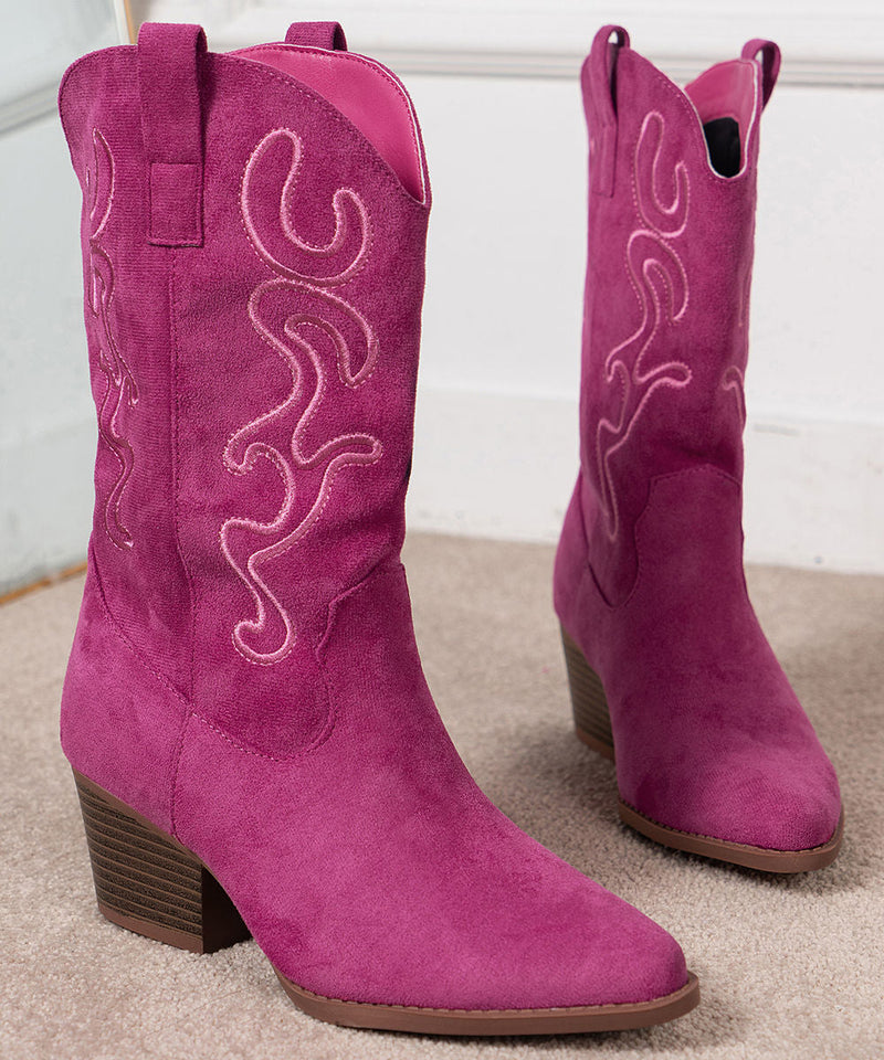 Rose Embossed Pointed Toe Suede Boots Boots