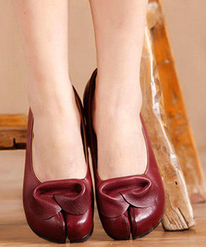 Rose Cowhide Leather Flats Flats