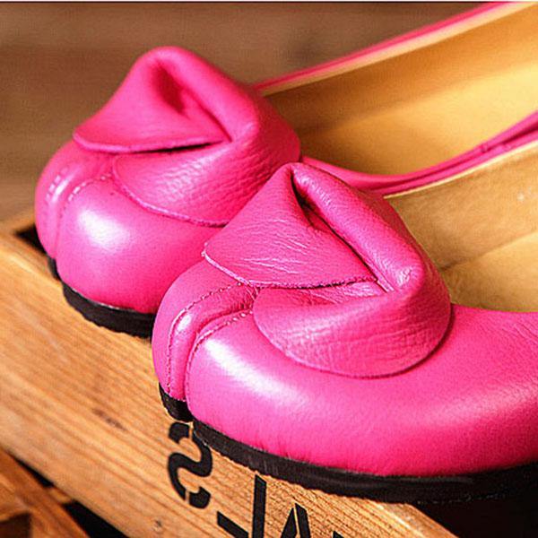 Rose Cowhide Leather Flats Flats