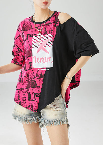 Rose Patchwork Cotton Tanks Off the Shoulder Print Summer