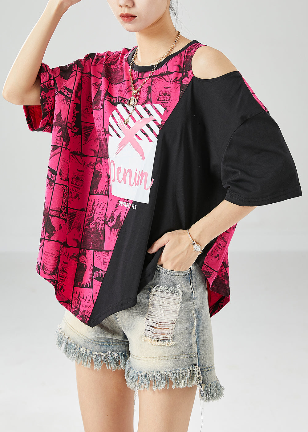 Rose Patchwork Cotton Tanks Off the Shoulder Print Summer