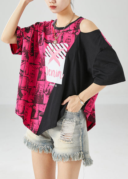 Rose Patchwork Cotton Tanks Off the Shoulder Print Summer