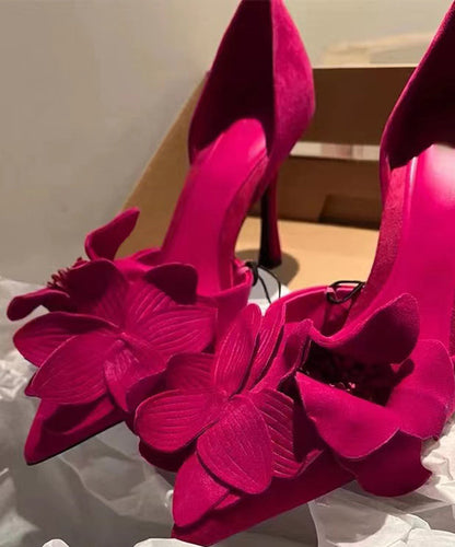 Rose Suede Splicing High Heels Pointed Toe