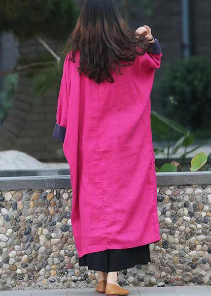 Rose Loose Linen Gown Button Stand Collar Spring