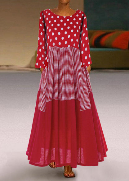 Round Neck Polka Dot Long Sleeve Dress Black