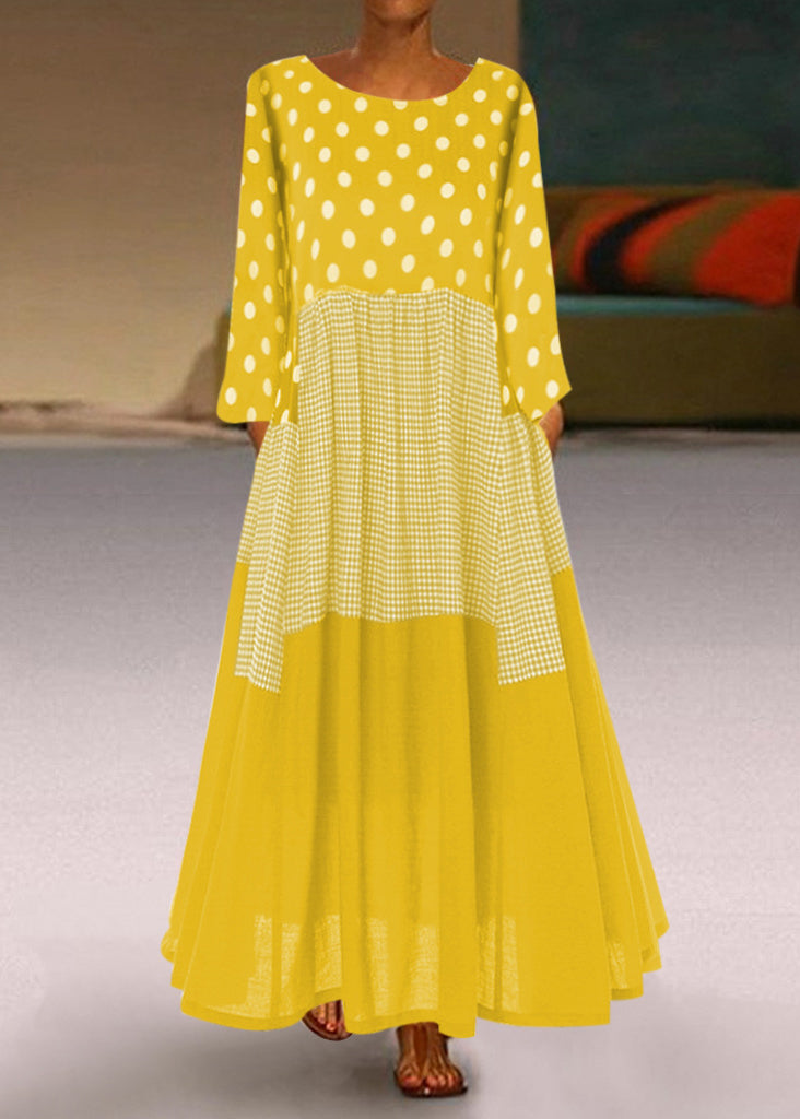 Round Neck Polka Dot Long Sleeve Dress Black