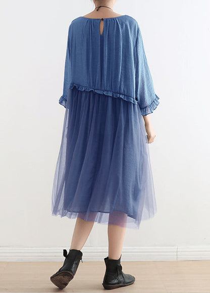 Blue Flower Tull Maxi Dresses Patchwork Chiffon Summer Dresses