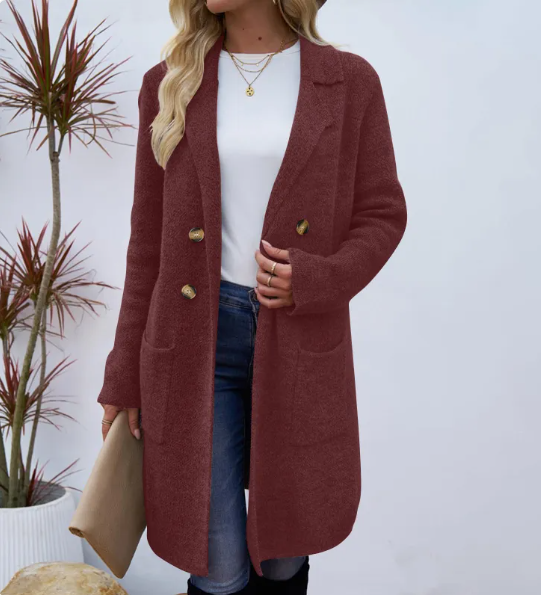 Unique Rose Plaid Fine Tunics for Neckline Notched Pockets Coat