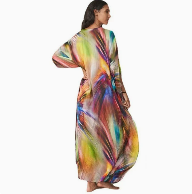 V Neck Side Open Silk Holiday Dress Summer