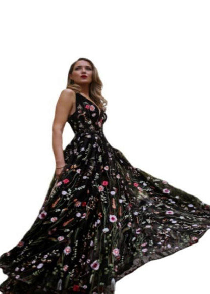Black Embroideried Patchwork Chiffon Dress Summer