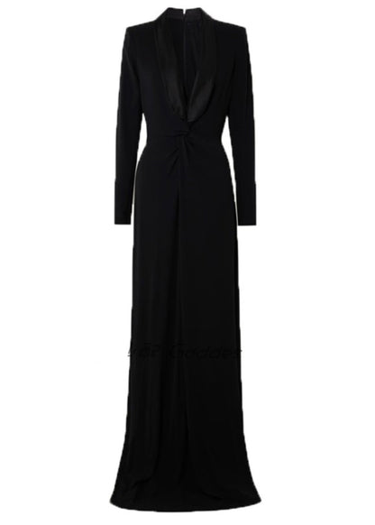Black V Neck Slim Maxi Vestidos Spring