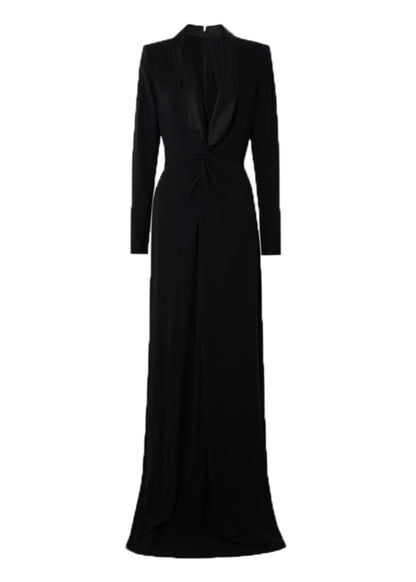 Black V Neck Slim Maxi Vestidos Spring