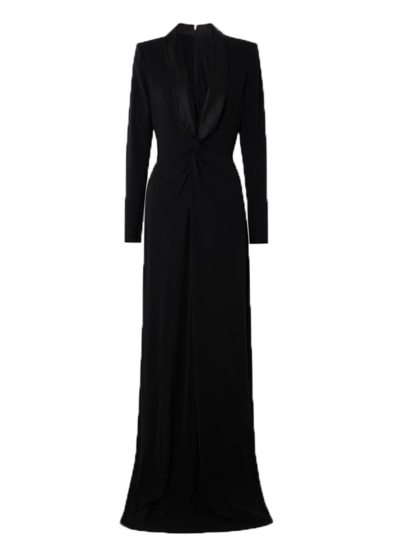 Black V Neck Slim Maxi Vestidos Spring