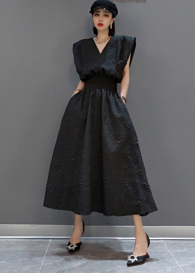 Black V Neck Tunic Print Pockets Dress Sleeveless