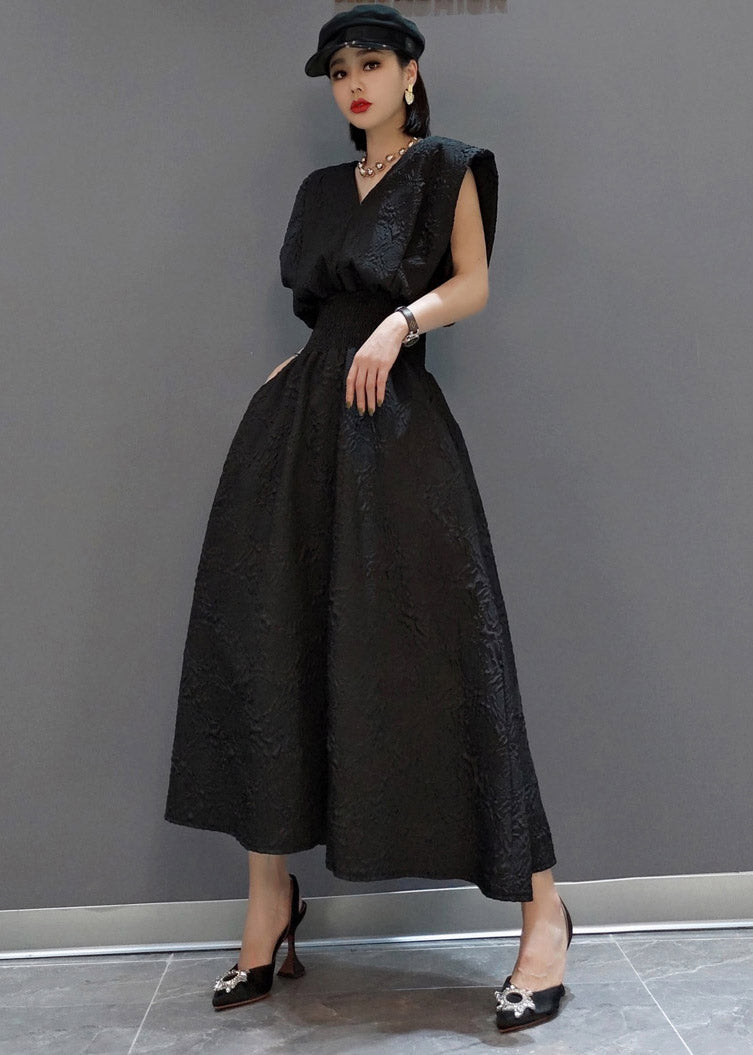 Black V Neck Tunic Print Pockets Dress Sleeveless