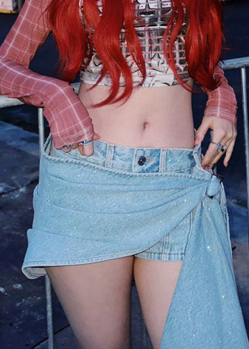 Blue Asymmetrical High Waist Denim Hot Pants Summer