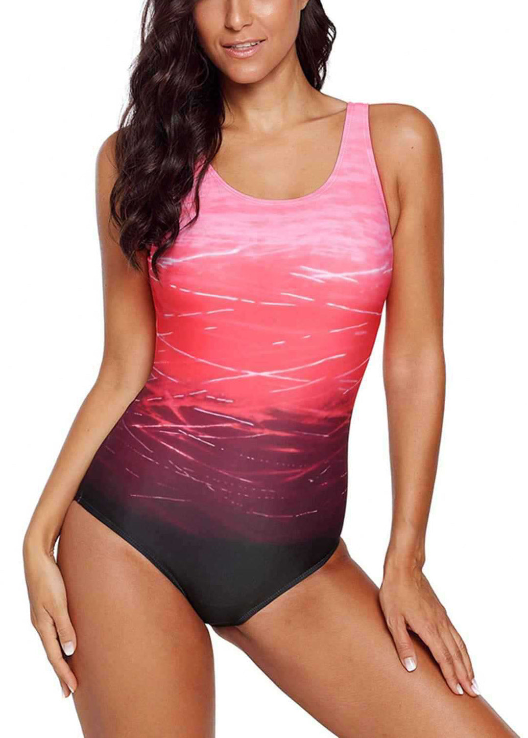 Blue Gradient Color U Neck Leaky Back One Piece Swimwear
