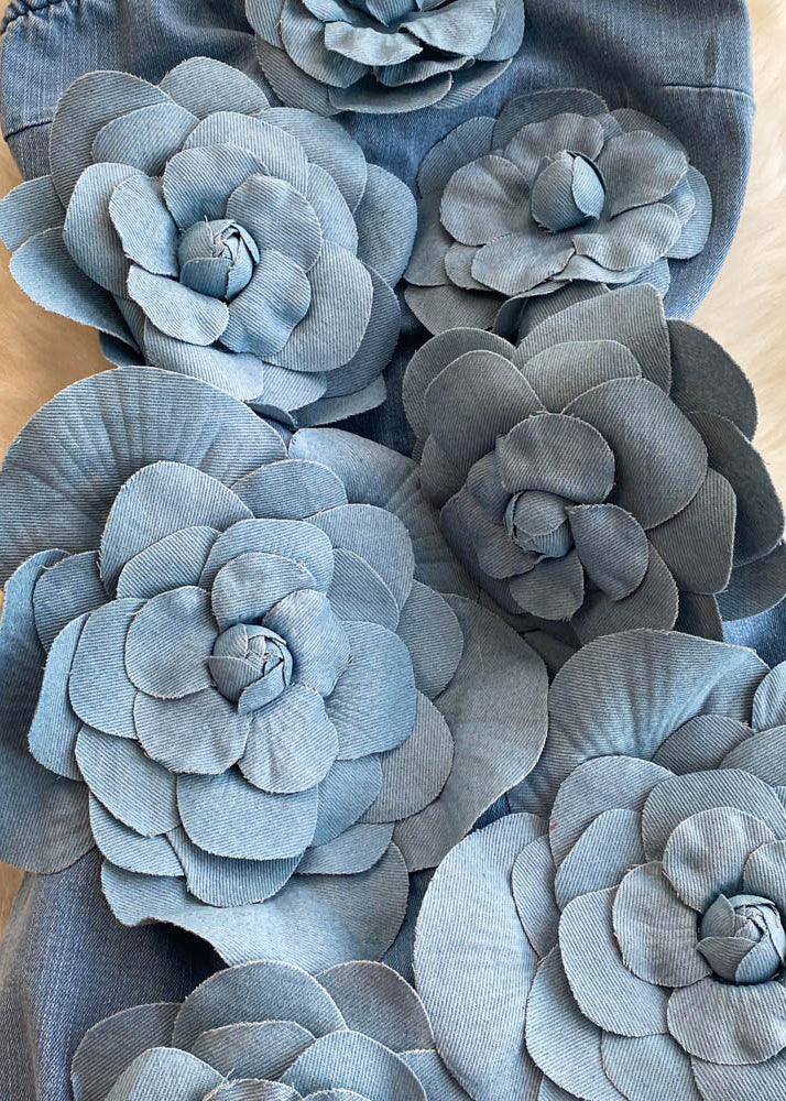Blue Slash Neck Denim Mid Dresses Summer