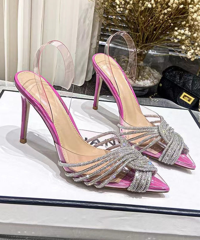 Stiletto Sandals Rose Pointed Toe Zircon