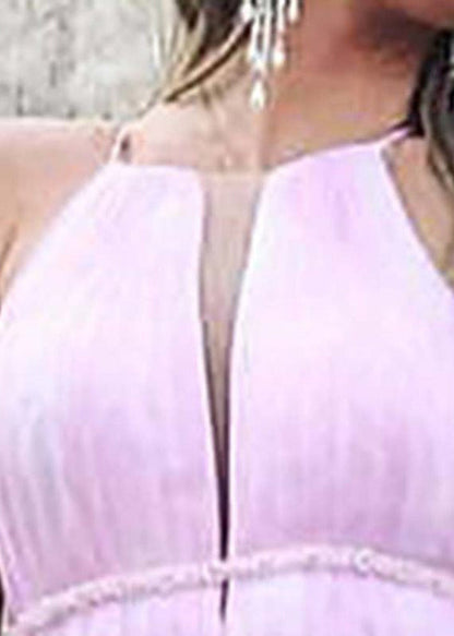 Gradient Color V Neck High Waist Tulle Maxi Dresses Sleeveless