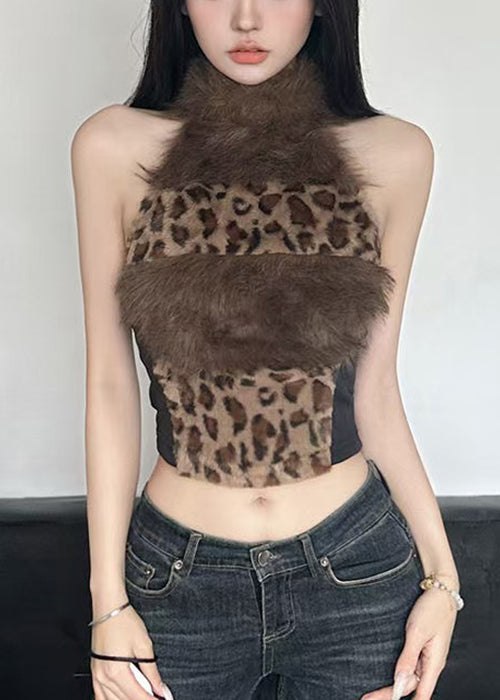 Leopard Backless Fluffy Patchwork Tanks Summer
