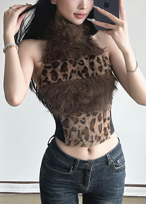 Leopard Backless Fluffy Patchwork Tanks Summer