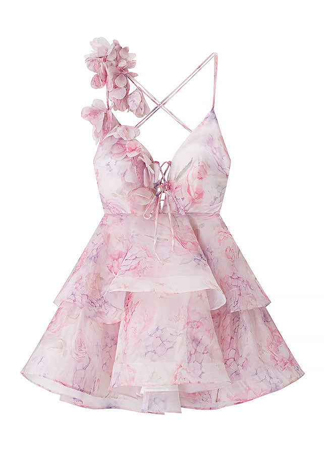 Pink Backless Lace Up Cotton Mid Dress Summer