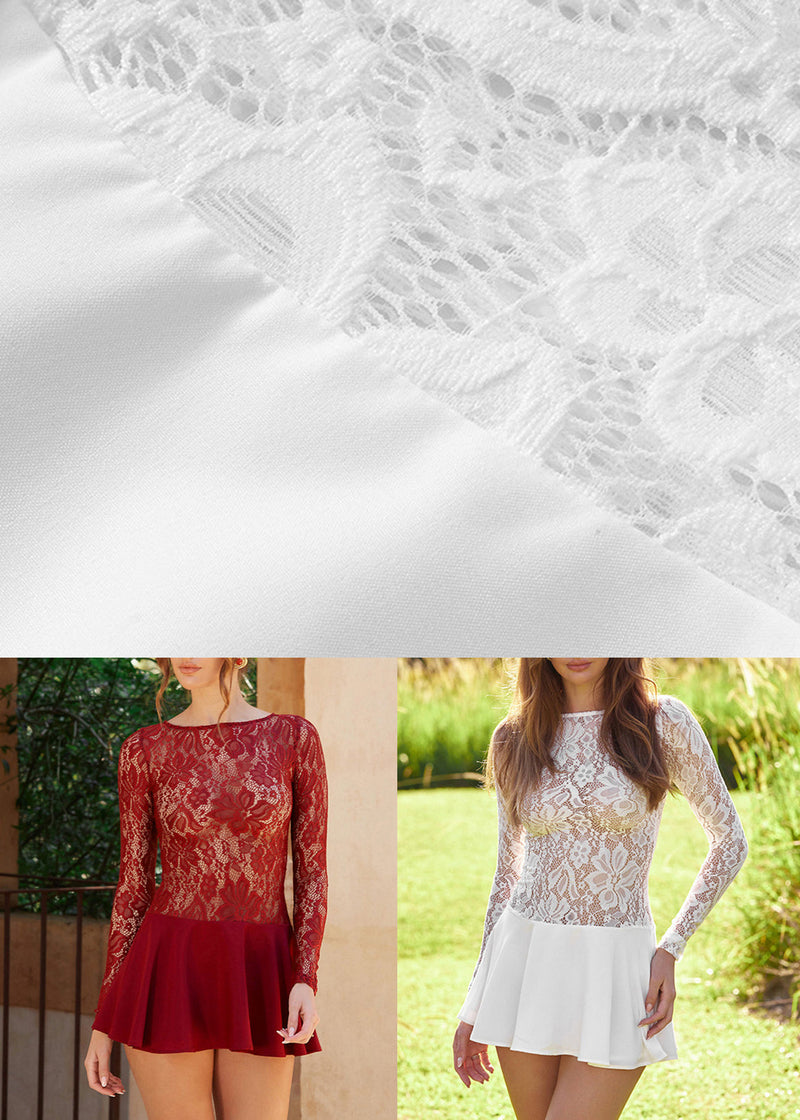 Red Hollow Out Lace Mid Dress Spring