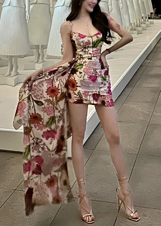 V Neck Asymmetrical Print Maxi Dresses Sleeveless
