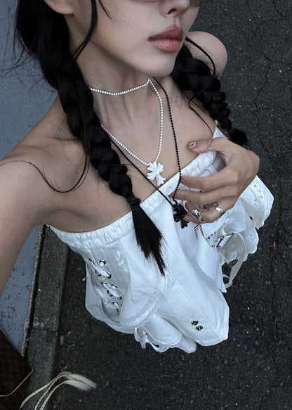 White Asymmetrical Hollow Out Cotton Tank Sleeveless