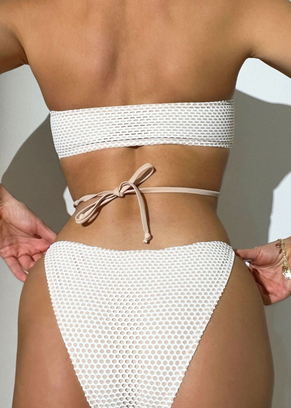 White Halter Neck Lace Up Backless Bikini Swimwear