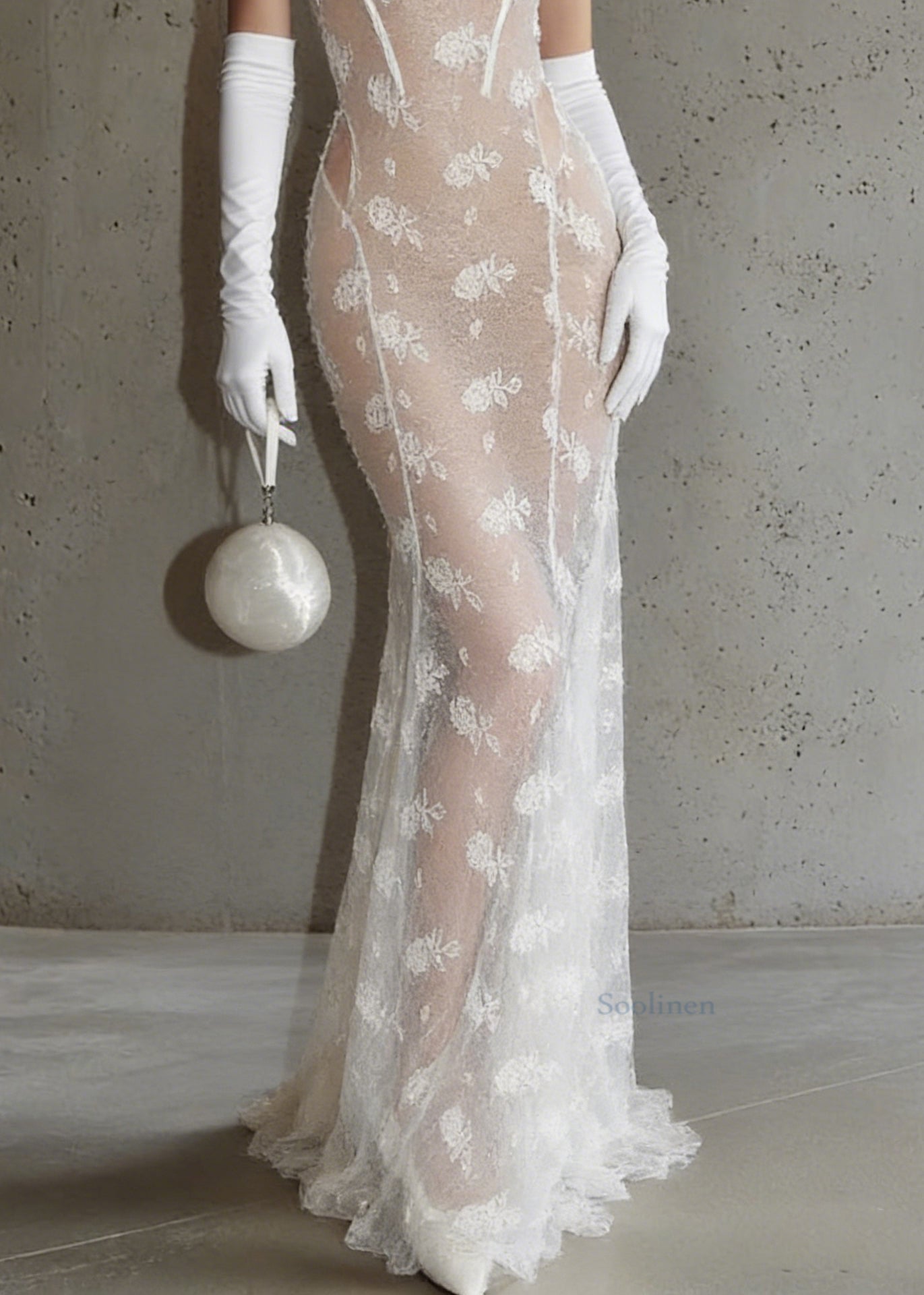 White Hollow Out Lace Perspective Tulle Maxi Dresses Sleeveless