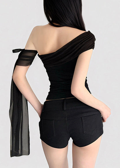 White One Shoulder Asymmetrical Tassel T Shirt Summer