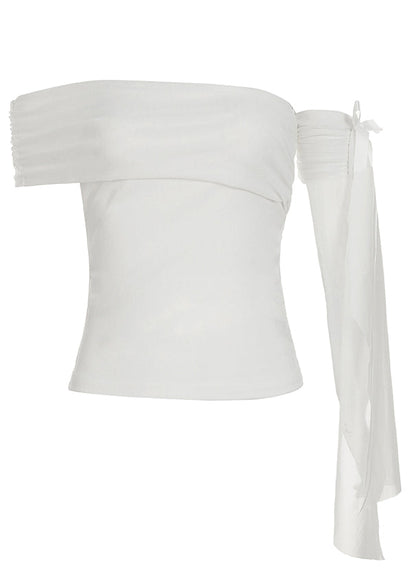 White One Shoulder Asymmetrical Tassel T Shirt Summer