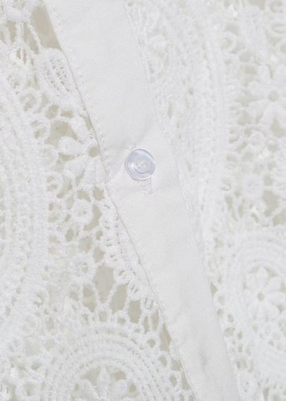 Sexy White Peter Pan Collar Hollow Out Lace Shirt Fall